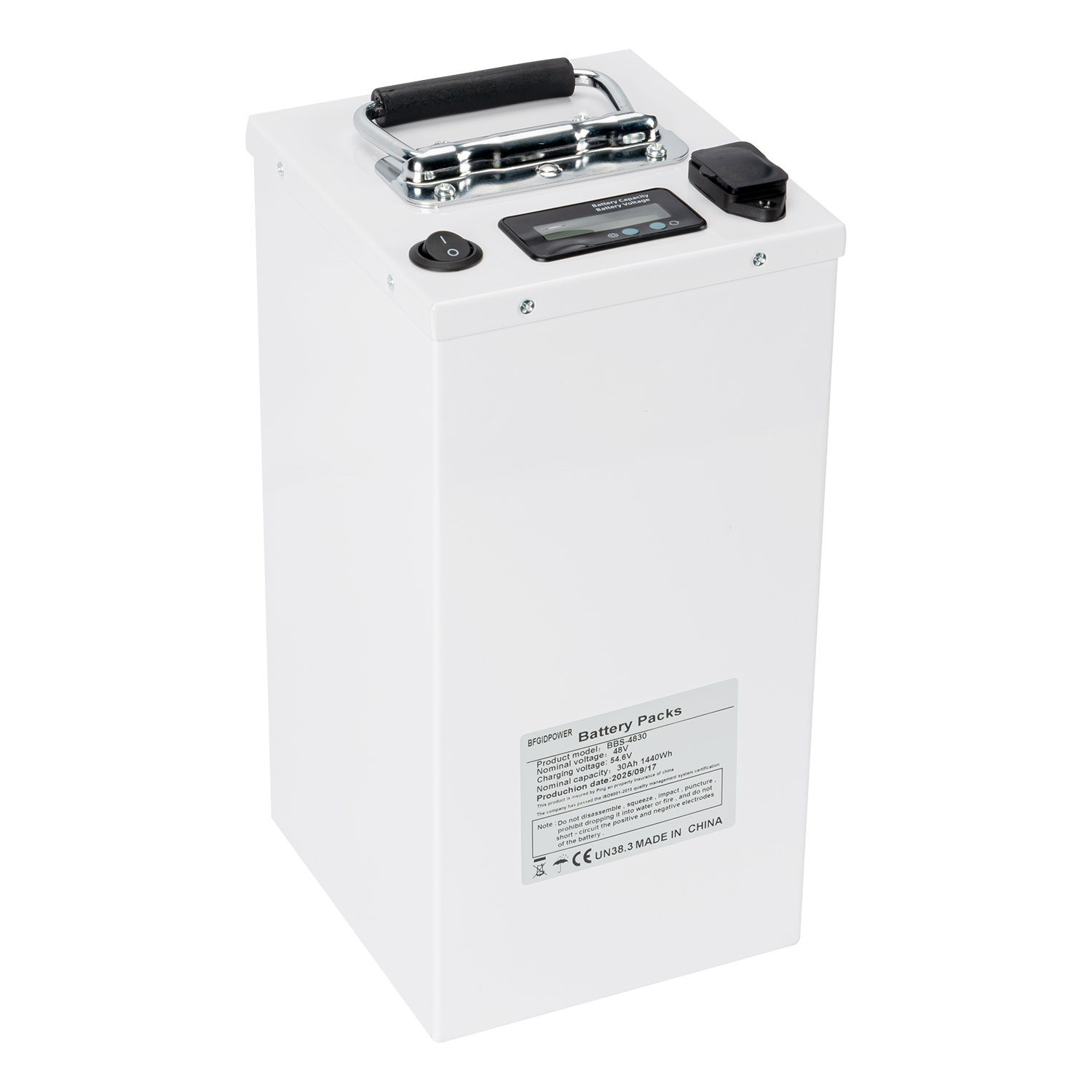 製造業者が制作したカスタマイズされたe-motorcycleリチウムバッテリー48v 30Ah電力demendator、充電ポート、電源スイッチ、ハンドルを備えた